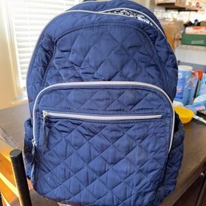 Vera Bradley Quilted Navy Blue Backpack with White Trim